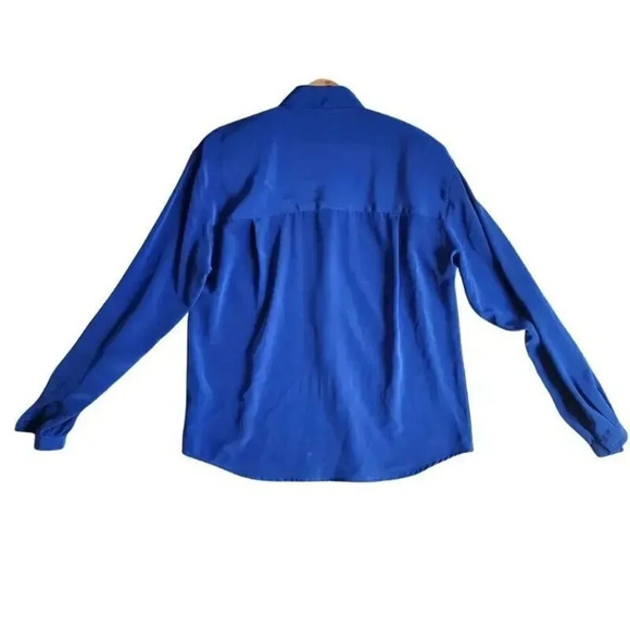 Liz Claiborne Shirt Top Women's Size 4 Dark Blue 100% Polyester Long Sleeve - Picture 2 of 7